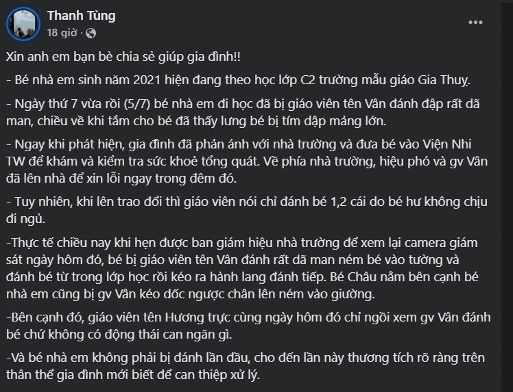 Giáo viên Trường mầm non Gia Thụy Phường Bồ Đề bị đình chỉ do nghi vấn bạo hành trẻ