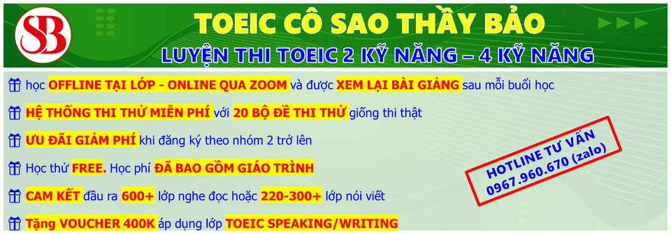 Trung tâm TOEIC Cô Sao Thầy Bảo - TOEIC Sao Khuê - Quận 10